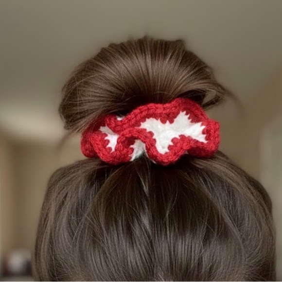 Handmade Accessories - Red and White Crochet Hair Scrunchie